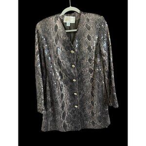 Rickie Freeman Sequin Jacket Brown 10 Snake Print Made in USA Elegant